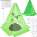 20 Pack Garden Cloches for Plants, Green Reusable Bell Plant Cover, Plastic Small Plant Seedling Protector with 40pcs Metal Stakes, Mini Greenhouse Against Sun, Frost, Snails, Birds, 7.8" x 11"