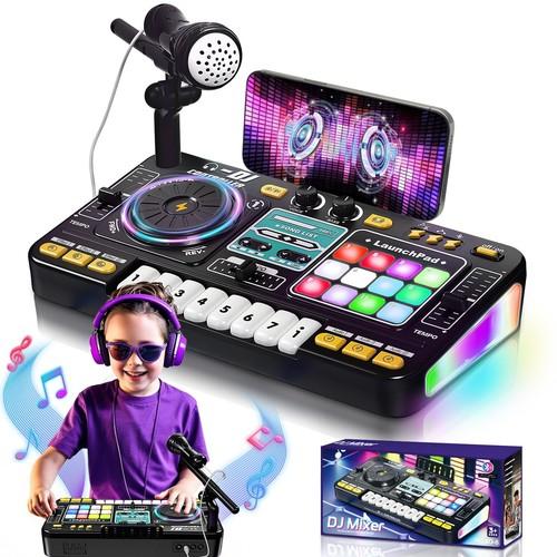 OZMI Kids DJ Music Mixer Table Board Set Toy with Microphone, Lights – Interactive Musical Toys for Ages 312 | 100+ Sounds, Piano Keys, Disco Mode, Rechargeable for Kids Boys & Girls