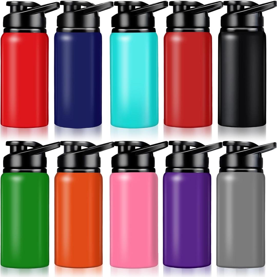 10 Pcs Aluminum Water Bottles Bulk, Multicolor Outdoor Sports Water Bottles, 17 oz Reusable Aluminum Bottles, Lightweight Sports Bottle with Snap Lids for Hiking Gym Travel Fishing Cycling