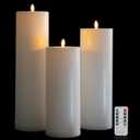 Flameless LED Candles, Flickering Larger Candles with Remote Control & Timer, Battery Operated Waterproof Pillar Candles,3pc for Valentine's Day,Indoor Outdoor Lanterns,Church,Wedding,Patio Porch