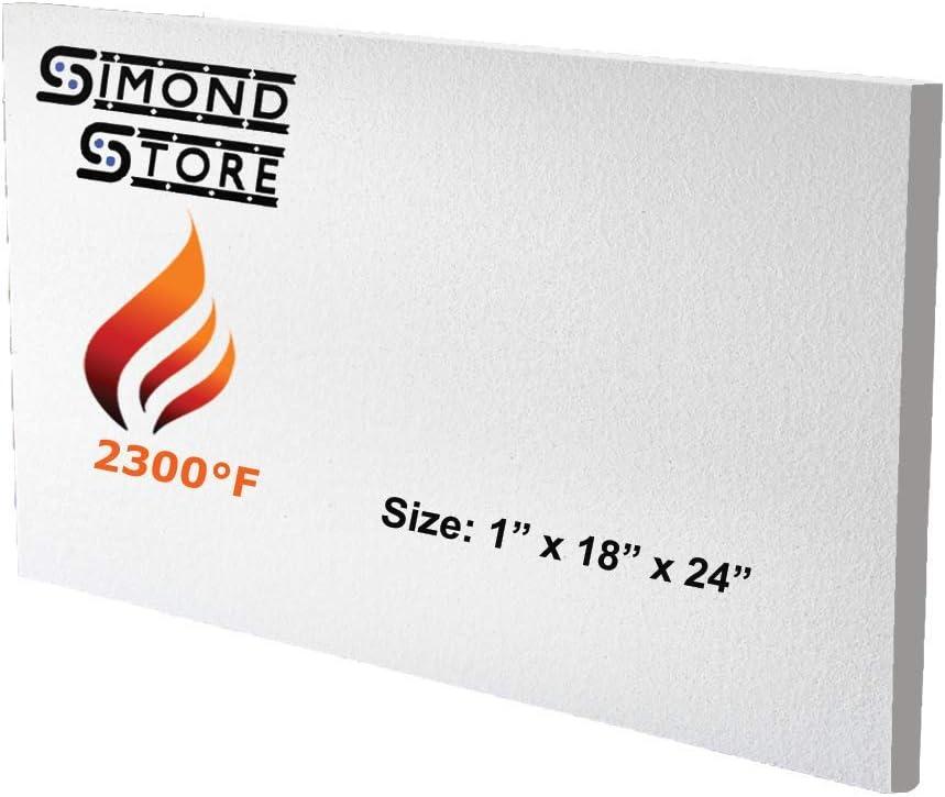 SIMOND STORE Ceramic Fiber Insulation Board - 2300F, 1" x 18" x 24", Ceramic Thermal Insulation Board for Wood Stoves Fireplaces Furnaces Forges Kilns Boilers Pizza Ovens, Baffle Board, Pack of 1
