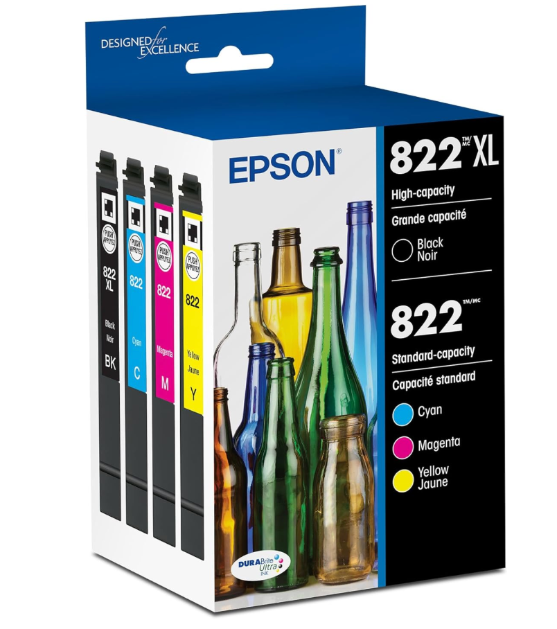 EPSON 822 DURABrite Ultra Ink High Capacity Black & Standard Color Cartridge Combo Pack (T822XLBCS) Works with WorkForce Pro WF3820,3823, 4820, 4830, 4833, 4834