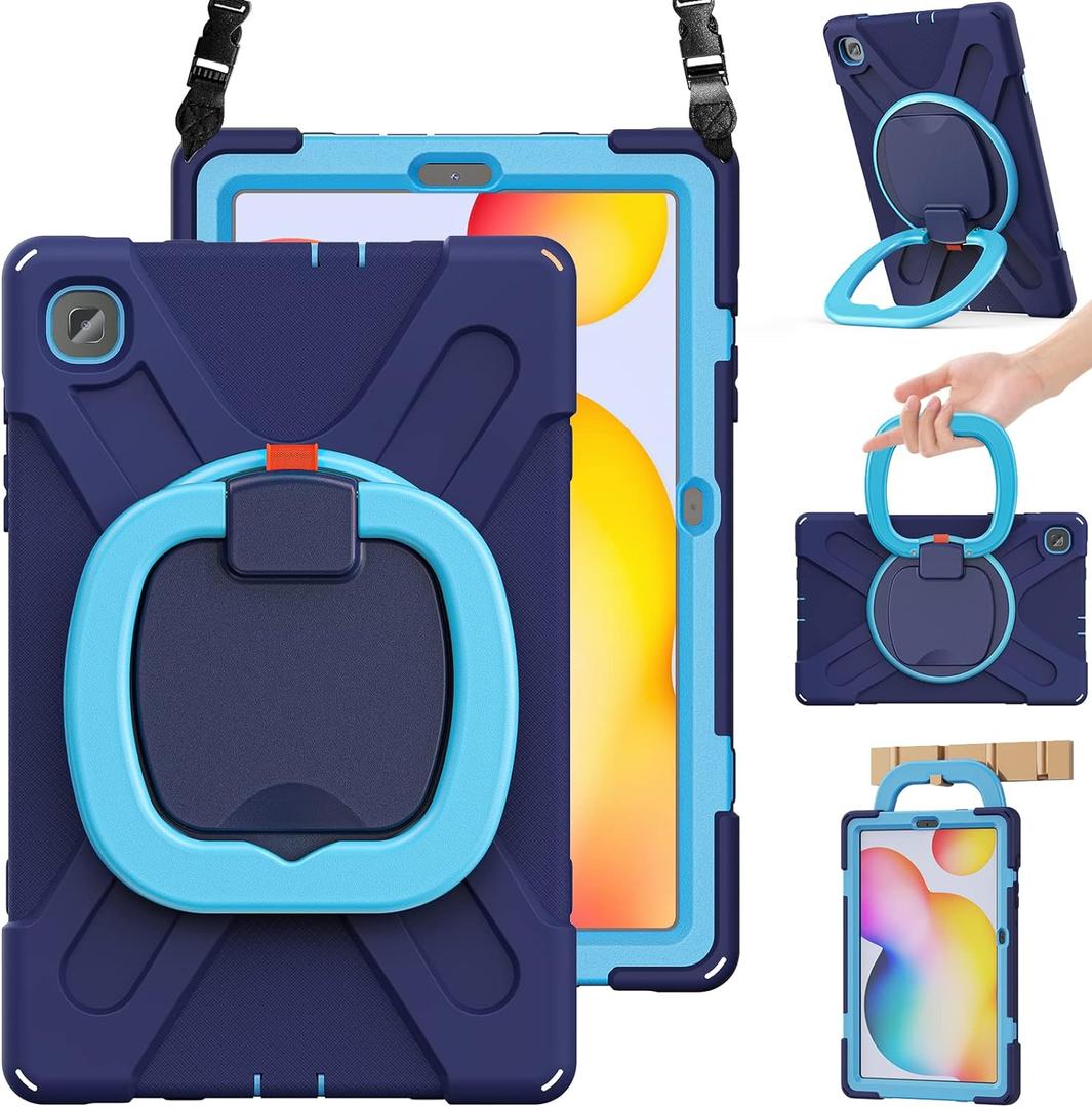 BRAECN Galaxy Tab S6 Lite 10.4 Case, Rugged Heavy Duty Silicone Case with Kickstand, Shoulder Strap, Handle Grip, S Pen Holder for Samsung Galaxy Tab S6 Lite 2022/2020-Navy Blue