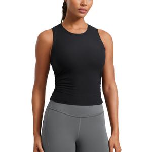 CRZ YOGA Cloudweight Womens Ruched Tank High Neck Workout Fitted Tops Basic Yoga Athletic Sleeveless Shirts (Small, Black)