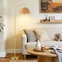Ambimall 60" Floor Lamps for Living Room with 3 Color Temperatures, Gold Floor Lamp with Rattan Shade, Modern Tall Lamps for Bedroom Office, 9W LED Bulb Included