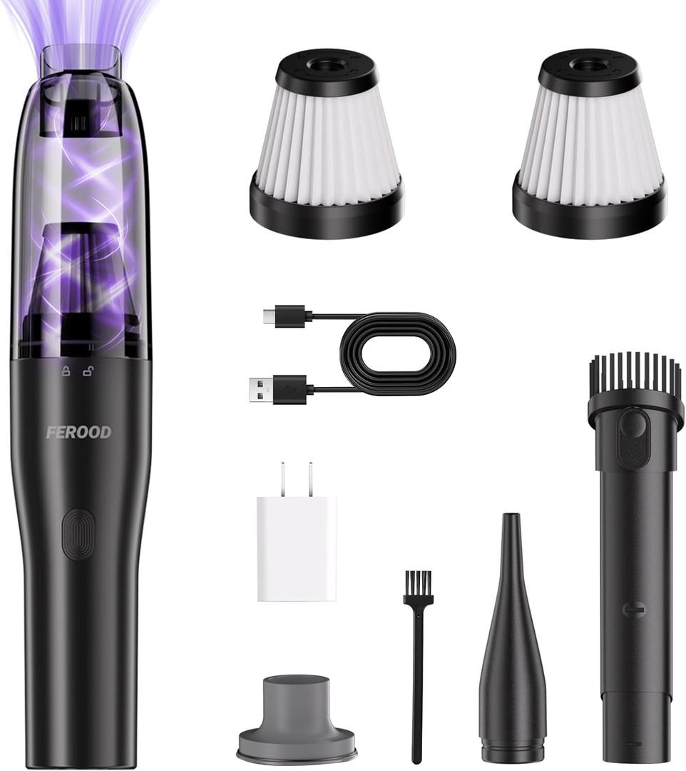 4-in-1 Mini Vacuum Cleaner, Small Hand Held Vacuum Cordless, Strong Suction, Ultra-Quiet 60dB, 0.85 lb for Car,Desk,Drawer,Home, Air Duster/Inflator/Pump, USB Rechargeable Washable Filters