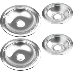 4 Pack (2) 6" & (2) 8" Electric Stove Burner Covers, Drip Chrome Pan Set Replacement for GE/Hotpoint WB31T10010 and WB31T10011