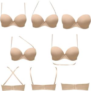 Plusexy Women's Push Up Strapless Bra Thick Padded Underwire Convertible Multiway Bras (34C, Nude)