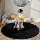Super Soft Circle Rugs for Girls Princess Castle Toddlers Play Tent 4 Diameter Circular Area Rugs for Kids Bedroom Baby Room Decor Round Shag Playhouse Carpets(4, Black)