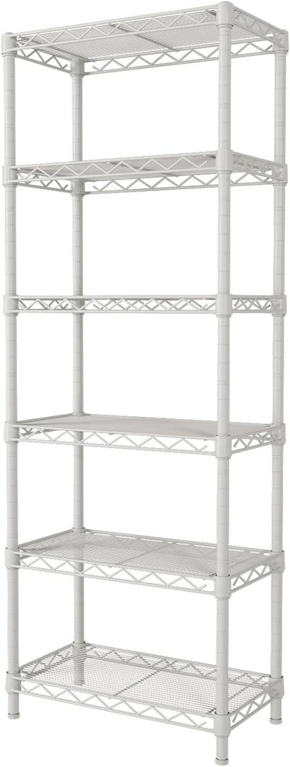 SINGAYE 6 Shelves Storage Shelf Wire Closet Bathroom Organizers Metal Pantry Kitchen Small Garage Shelving Unit Laundry Room Organization Home Corner Rack Estantes para Cocina White 10" Dx16 Wx60H (6 White 10"Dx16"Wx60"H)