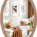 sawsile Oval Wood Mirror,20x30 inch Rustic Farmhouse Natural Wooden Frame Boho Beads Wall Mirror for Bathroom,Living Room,Bedroom or Entryway