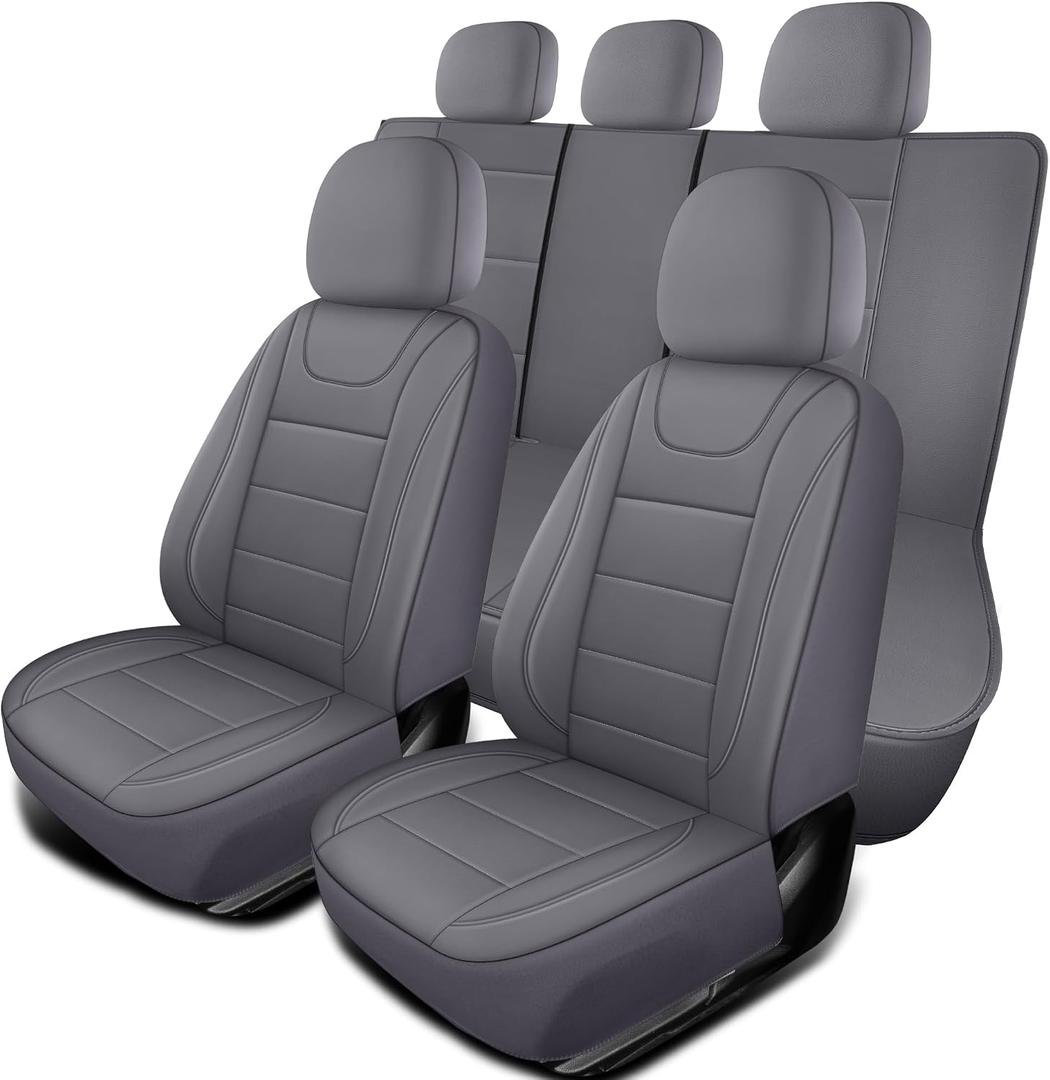 HChengkikz Car Seat Covers, Quilting Leather Seat Covers Full Set, Waterproof Faux Leather Automotive Seat Covers for Cars, Universal Car Seat Protectors Fit for Suvs, Trucks, Airbag Compatible