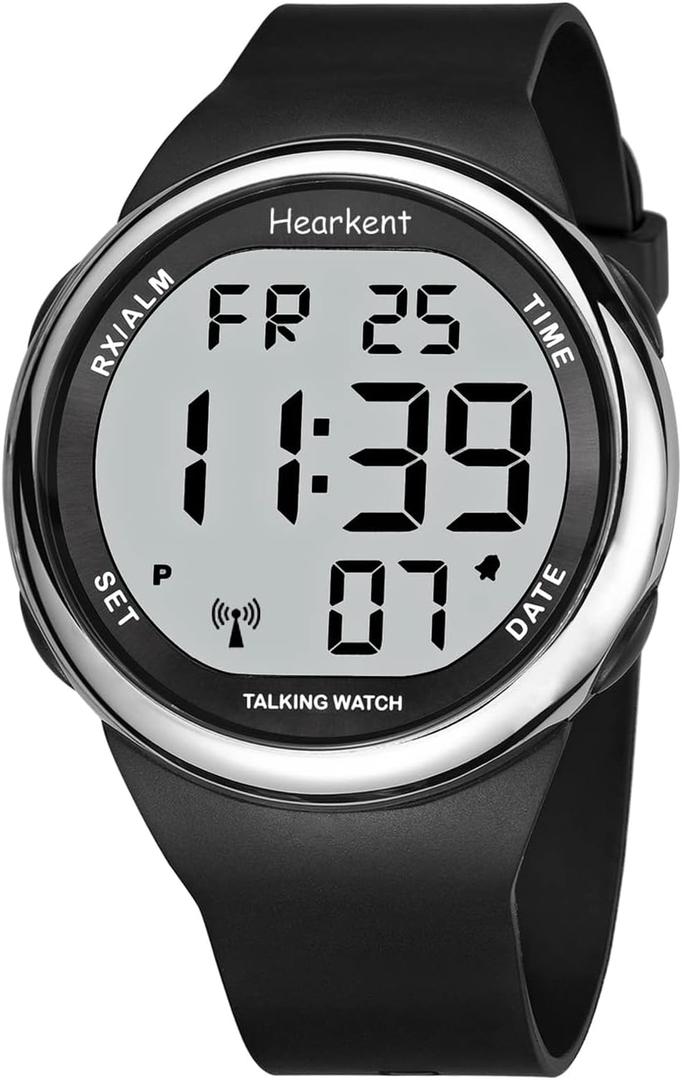 Atomic Talking Watch Sets Itself for Visually impaired or Seniors LCD Big Number Easy-to-Read Talking Watch for Elderly (Silver)