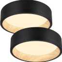 DAKASON 2Pack Black Ceiling Light Flush Mount, Modern LED Ceiling Light Fixture Dimmable with Metal Frame and Wood Painting, 12.5 25W 3/4/5000K CCT Selectable for Kitchen Hallway Dining Living Room