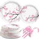 200 PCS Cherry Blossom Party Supplies Watercolor Pink Floral Plates and Napkins Tableware Sets Summer Cherry Blossom Hibachi Birthday Decorations for Wedding Baby Bridal Shower Tea Party Serves 50