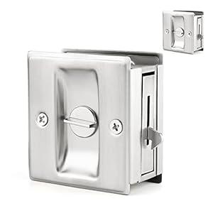 HOMOTEK 2 Pack Privacy Pocket Door Lock Hardware with Pull - Replace Old Or Damaged Sliding Door Locks Quickly and Easily, 2-3/ 4”x2-1/ 2”, for 1-3/ 8” Thickness Door, Brushed Nickel