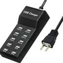 50W USB Charging Station with 10-Port Family-Sized Smart USB Ports for Multiple Devices - Smart Phone, Tablet, Laptop Computer - for iPhone 15/14/13 Black