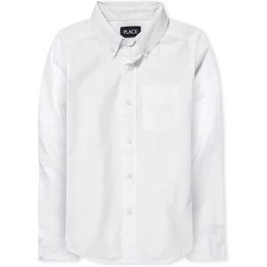 The Children's Place Boys' Long Sleeve Oxford Button Down Shirt (White) XL