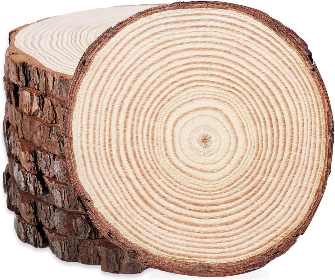 ilauke 8Pcs 9-10inch Natural Wood Slices for Centerpieces, Large Unfinished Wood Circles Round Wooden Centerpieces for Tables/Wedding/Christmas/Party/Home Decoration/DIY Crafts