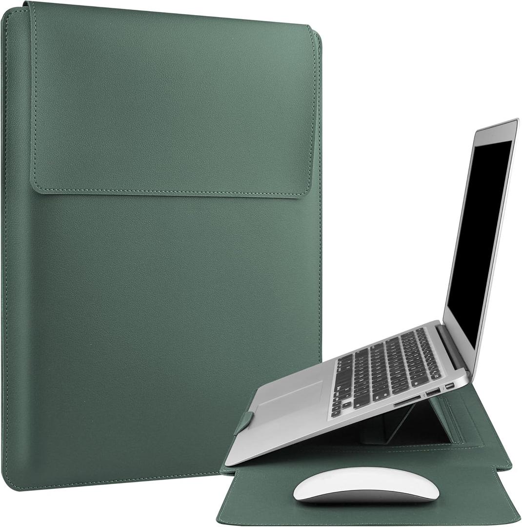 13.3'' /13.6'' Laptop Sleeve Case Leather Bag with Stand Compatible with MacBook Pro 14/MacBook Air 13(M1 M2)/13.3'' Yoga/Dell XPS 13/HP/Matebook 14'' Laptop case, Green