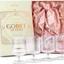 GLASSIQUE CADEAU Vintage Art Deco Ribbed Goblet Cocktail Glasses with Stem | Set of 4 | 10 oz Short Stemmed Crystal Tumblers for Drinking Classic Whiskey, Gin, Bar Drinks