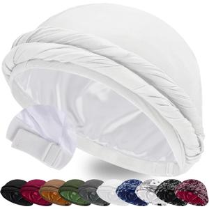 Ababalaya Upgraded Satin Lined Halo Turban Durag for Men &Women Sleeping Bonnet PRE-Tied Headwraps for Hair Loss