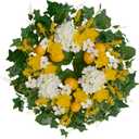 24 Inch Artificial Lemon Wreath for Front Door Yellow Daffodils, White Hydrangeas, Green Leaves with Wheat Stalks Spring Summer Wreath for Wall, Window, Party Decor