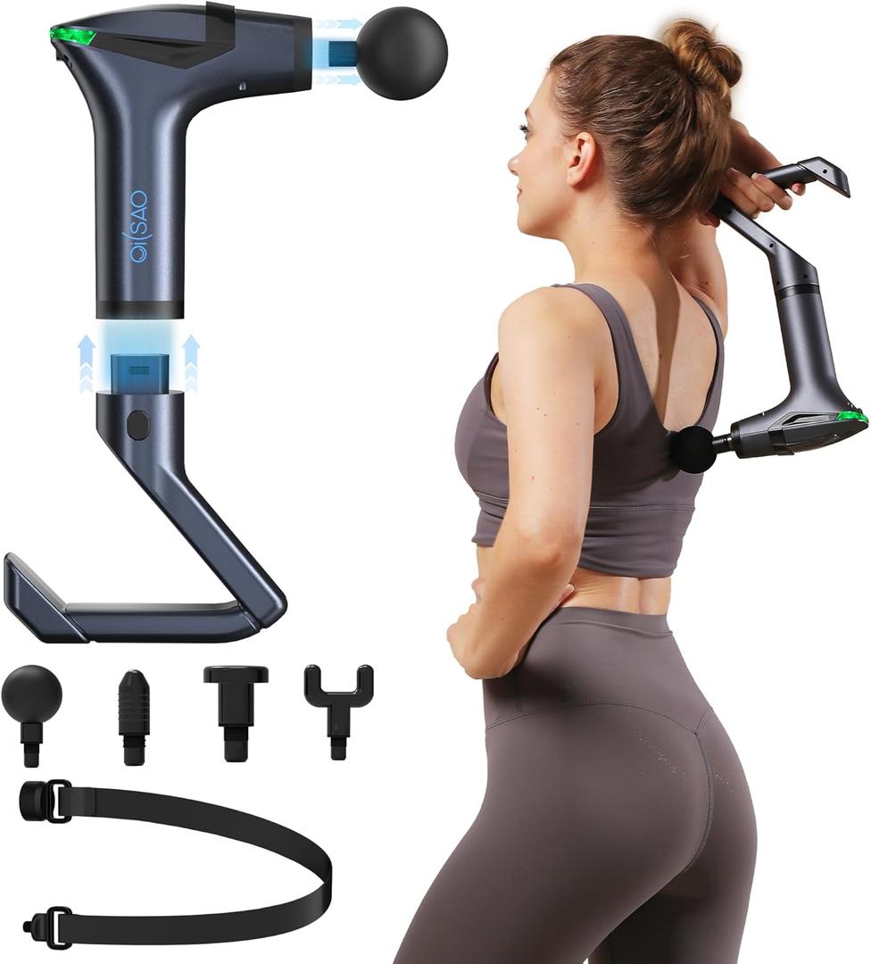 3-in-1 Percussion Massage Gun with Extension Handle, Detachable Muscle Massage Gun Deep Tissue for Back, Neck, Shoulder, Thigh Pain Relief, Portable&Quiet for Travel Gym Office-12 Speeds & 4 Heads