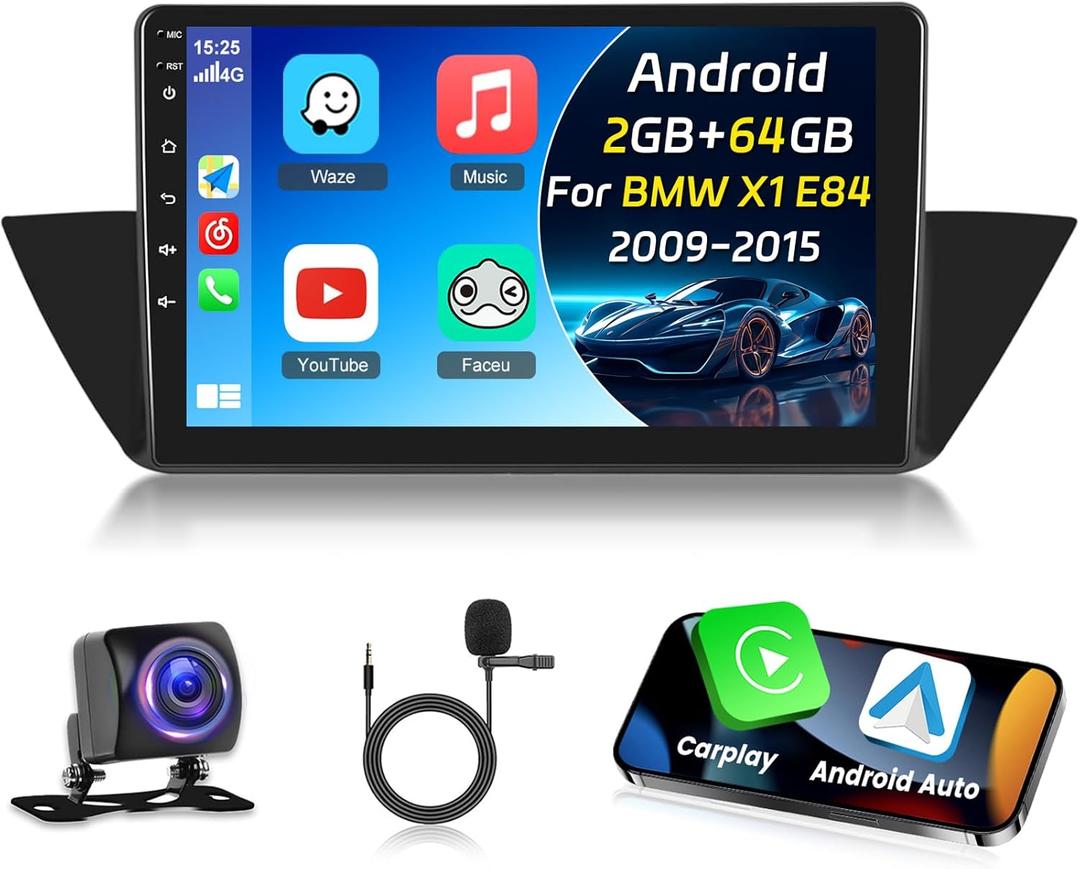 [2+64G] NHOPEEW for BMW X1 E84 Radio 2009-2015 - Wireless Carplay and Android Auto - 10.1 Inch Touchscreen Android 13 Car Stereo - GPS Navi/WiFi/Multiple UI/SWC/Bluetooth + AHD Backup Camera