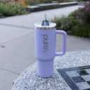 PURELY 40 oz Ceramic Lined Insulated Tumbler with Handle, Leak Resistant 2-way Lid and Straw, Ceramic Lined Travel Mug (Purple, 40oz)