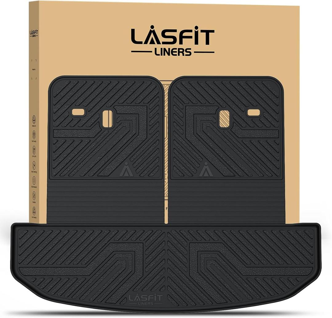 LASFIT Cargo Mat & Backrest Mats for Kia Sorento 2026 2025 2024 2023 2022 2021, All Weather TPE Custom Fit Cargo Liners Trunk Mat & SeatBack Mats Accessoires for Kia Sorento 2021-2026, Black LASFIT Cargo Mat & Backrest Mats for Kia Sorento 2026 2025 2024 2023 2022 2021, All Weather TPE Custom Fit Cargo Liners Trunk Mat & SeatBack Mats Accessoires for Kia Sorento 2021-2026, Black