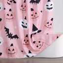 Cute Halloween Fabric Shower Curtain Aesthetic Funky Bathroom Decorations, Pink Trendy Scary Jack Pumpkins Bats Witch Hats Gothic Halloween Fall Girls Kids Shower Curtain Set with Hooks