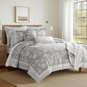 Levtex Home Adare Grey Reversible Full/Queen Comforter Set (90x94in) with 2 Pillowcases (26x20in) - Floral Bedding - Grey and White - 100% Cotton Full/Queen Size Comforter Set - Soft, Pre-Washed