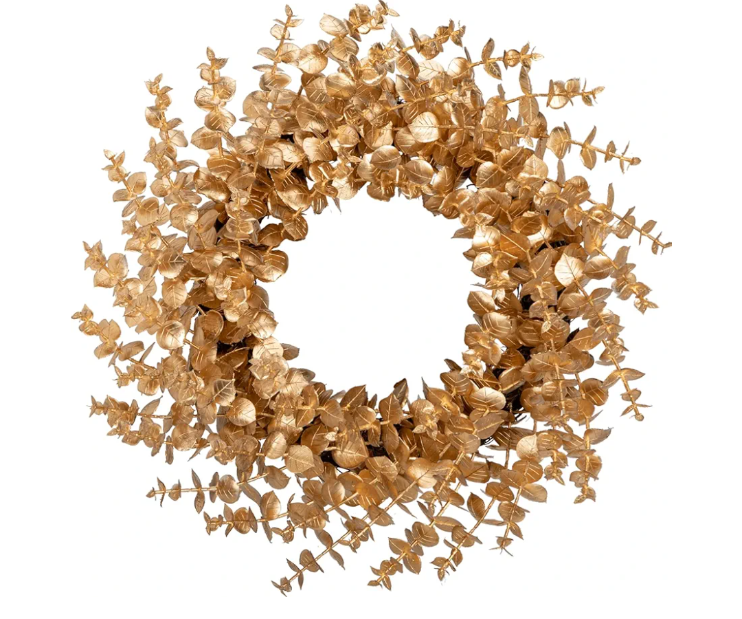 Briful 20 inches Gold Eucalyptus Wreath Christmas Front Door Wreath for Home Room Office Wall Kitchen Mantle Indoor/Outdoor Xmas Decoration