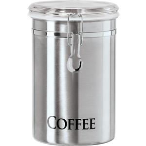 Oggi Stainless Steel Coffee Canister 62 fl oz - Airtight Clamp Lid, Clear See-Thru Top - Ideal for Coffee Bean Storage, Ground Coffee Storage, Kitchen Storage, Pantry Storage. Large Size 5" x 7.5". (Silver)