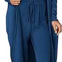 KIRUNDO 3 Piece Lounge Sets for Women Airport Travel Vacation Outfits Spring Cardigan Matching Sleeveless Top Jogger Pants, Large