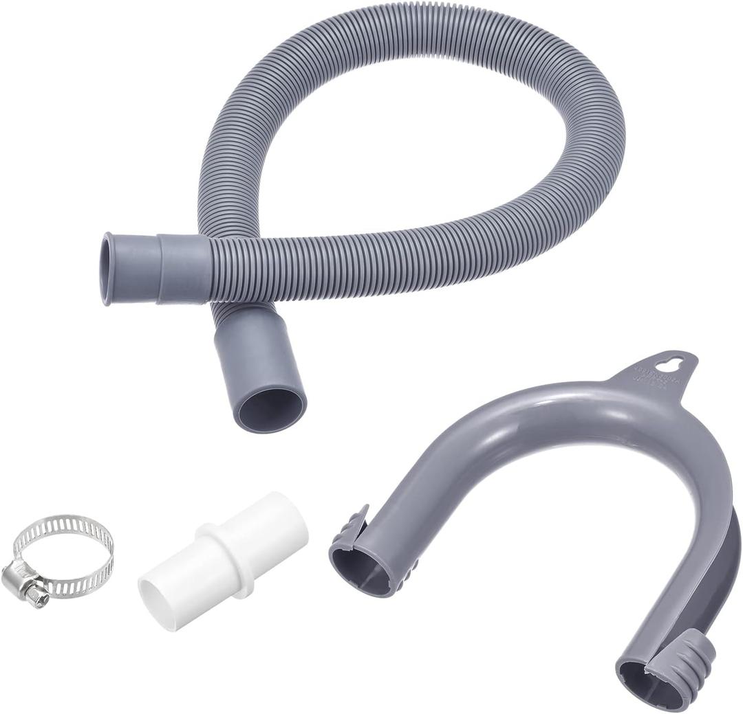 MECCANIXITY Washing Machine Drain Hose Extension Kits 1.97ft Gray for Washing Machine with Extension Adapter, U-Bend Hose Holder, 2 Clamps (0.6m)