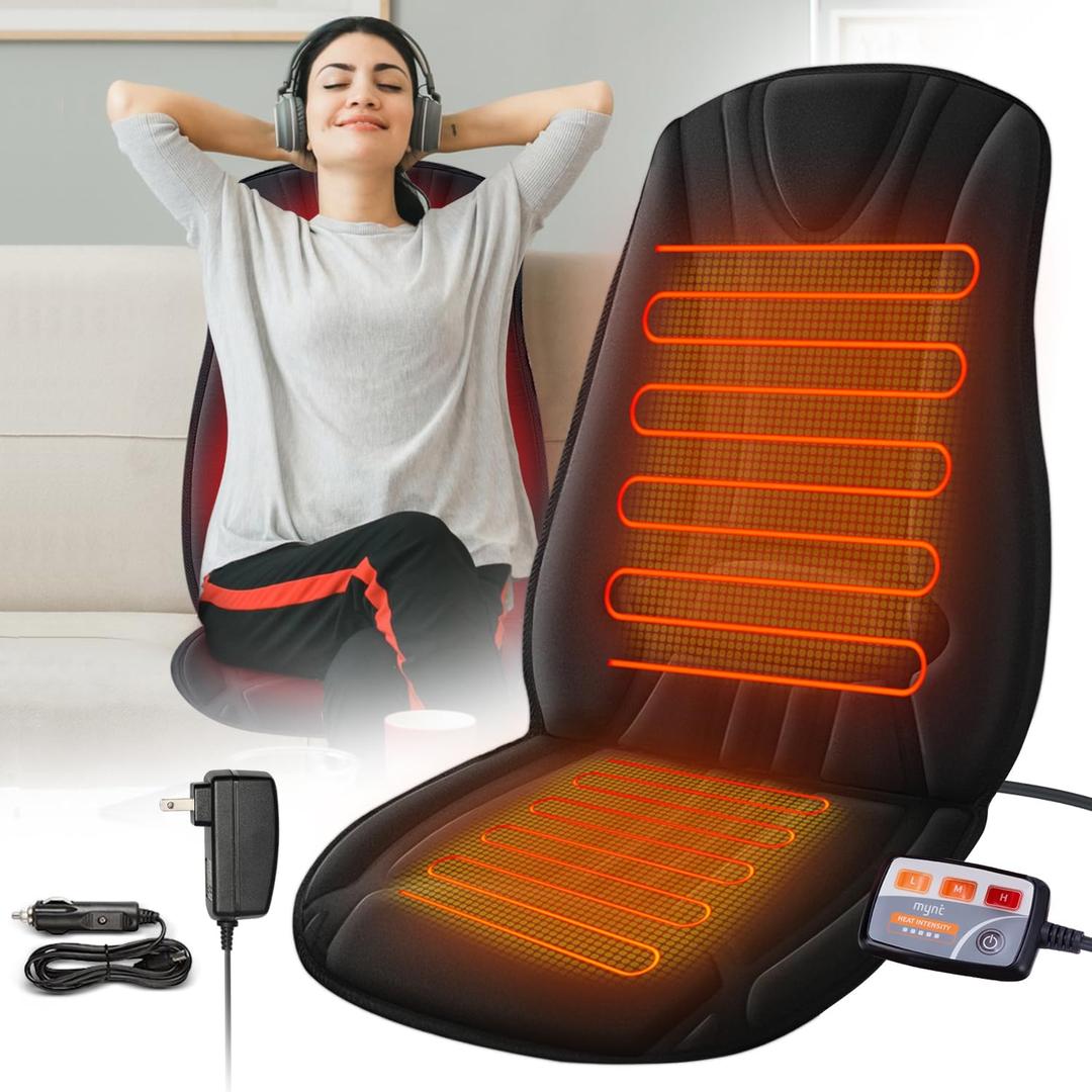 Heated Seat Cover with Expanded Heating Area, Heated Seat Cushion for Full Back and Seat, Seat Warmer with 3 Levels Temperature Control for Home Office and More, Warm Gift for Winter
