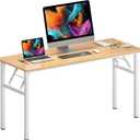 Need Home Office Desk Large Computer Desk 60 inch Sturdy Table Foldable Desk Gaming Computer Table No Assembly Required, Teak&White Frame AC5BW(152.4 * 60)