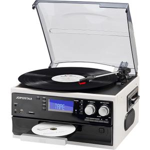 9 in 1 Vinyl Record Player 3 Speeds Bluetooth Turntable with Built-in Dual Speakers, 3.5mm Aux/RCA Vinyl Phonogarph with CD/Cassette AM/FM Radio USB/SD/MMC Player