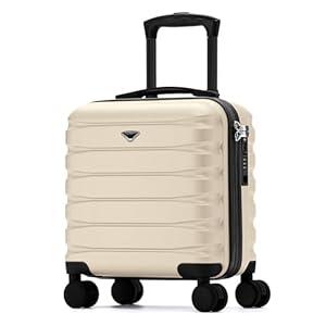 Flight Knight Carry On Suitcase 16.25x13.5x8 Hardside TSA Lock USB Port Lightweight Luggage Silent Double Spinner Wheels Maximum Underseat Carry-On Bag For Virgin South West Approved Black/Tan