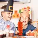 VWAERR Fall Wooden Blocks Stacking Game, 45 PCS Thanksgiving Maple Leaf Tumbling Tower and Balance Game, Stacking Board Toy with Storage Bag for Family & Party Fun Game Supplies