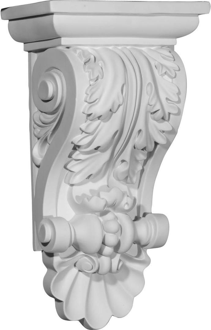 Ekena Millwork COR08X05X14AC 8-Inch W x 5-Inch D x 14 7/8-Inch H Acanthus Shell Corbel , White