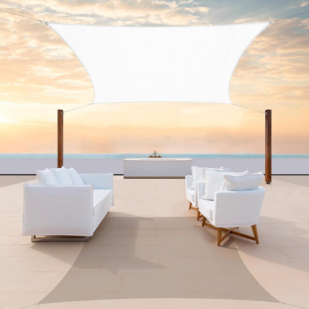 Colourtree 10' x 10' White Sun Shade Sail Square Canopy Fabric Cloth Screen, Water Permeable & UV Block UPF50, Heavy Duty, Carport Patio Outdoor - (We Customize Size)