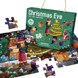 Jumbo Floor Puzzles for Kids Ages 3-5, Preschool Learning Toys 60-Piece Large Floor Christmas Puzzles for Toddlers&Kids Ages 4-8 Years OldBest Gift for Boys and Girls (Christmas Eve)