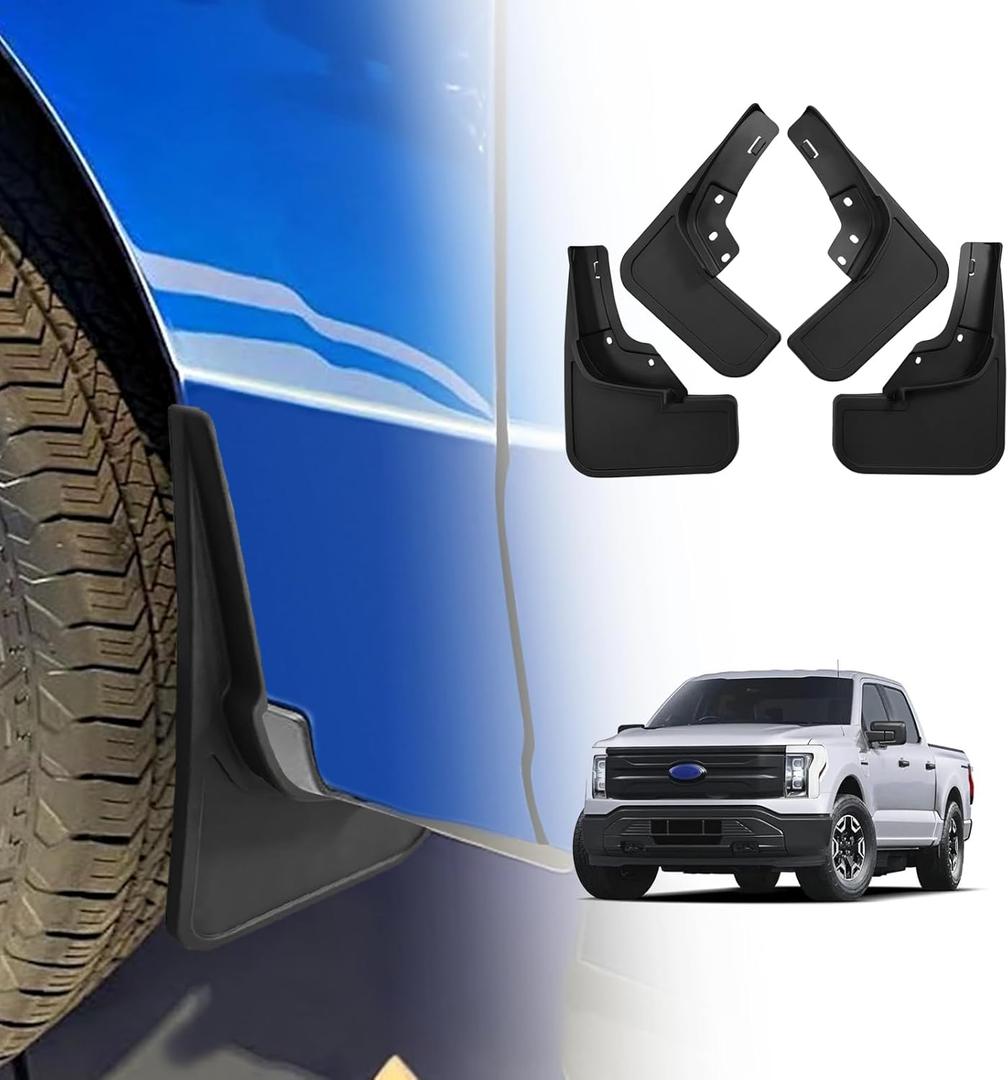 BestEvMod for F-150 Lightning Mud Flaps Splash Guards (Set of 4) with Hardware Accessories Fender Dirt Protection No Need to Drill Holes Compatible with 2021-2025 Ford F150 Lightning Accessories