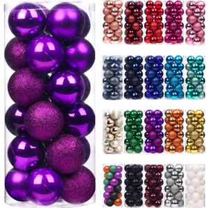 Emopeak 24Pcs Christmas Balls Ornaments for Xmas Christmas Tree - Shatterproof Christmas Tree Decorations Large Hanging Ball for Holiday Wedding Party Decoration (Purple, 2.5"-6.2CM)