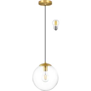 KoKo&Yukina 6-inch mini Modern Globe Pendant Light Clear Glass with Brass Finish Contemporary Mid Century Adjustable Hanging Light Fixture for Living Room Bedroom Kitchen Island (Bulb Incl.)