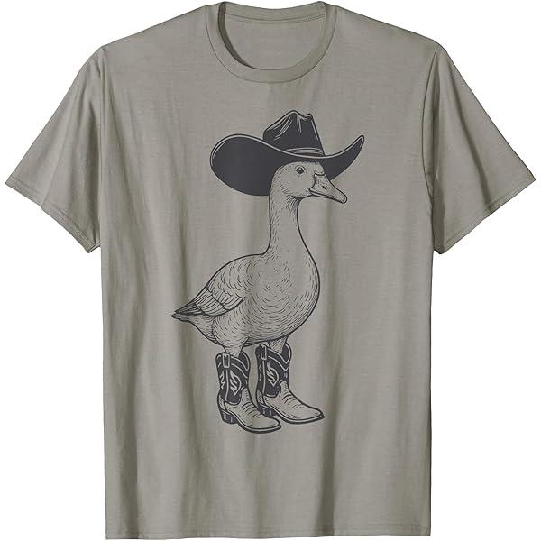 Goose Wearing Cowboy Hat Funny Western Goose Lover T-Shirt Size Youth L