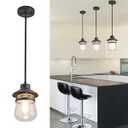 Adjustable Mini Pendant Hanging Fixtures with Seeded Glass Shade, Oil Rubbed Bronze, 3 mounting options or Pitched Roof, Farmhouse Metal Lantern for Kitchen Island, Entryway, Dining Room, Hallway, Sinks